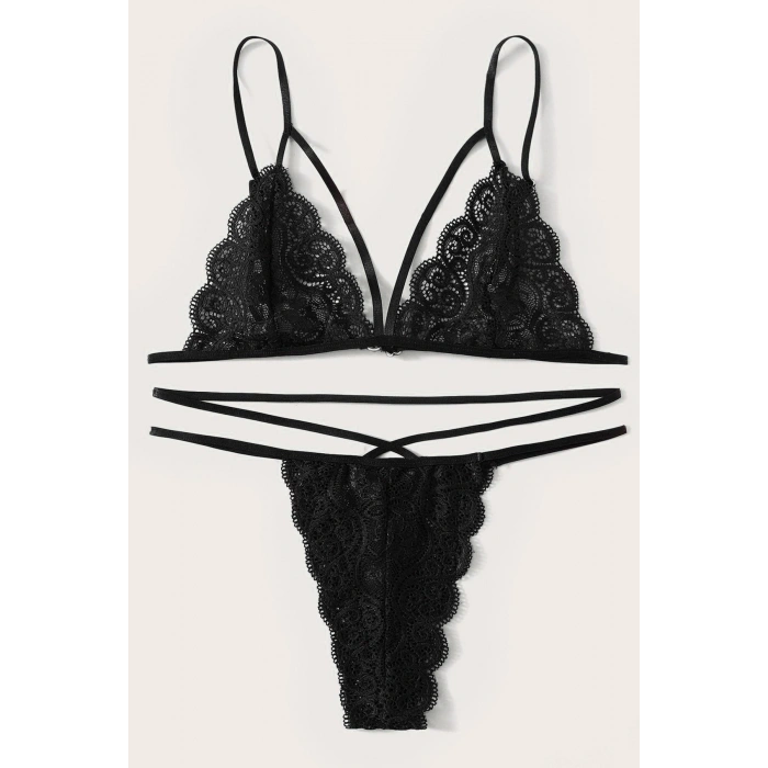 Kadın Siyah Dantel Sütyen Külot Takımı