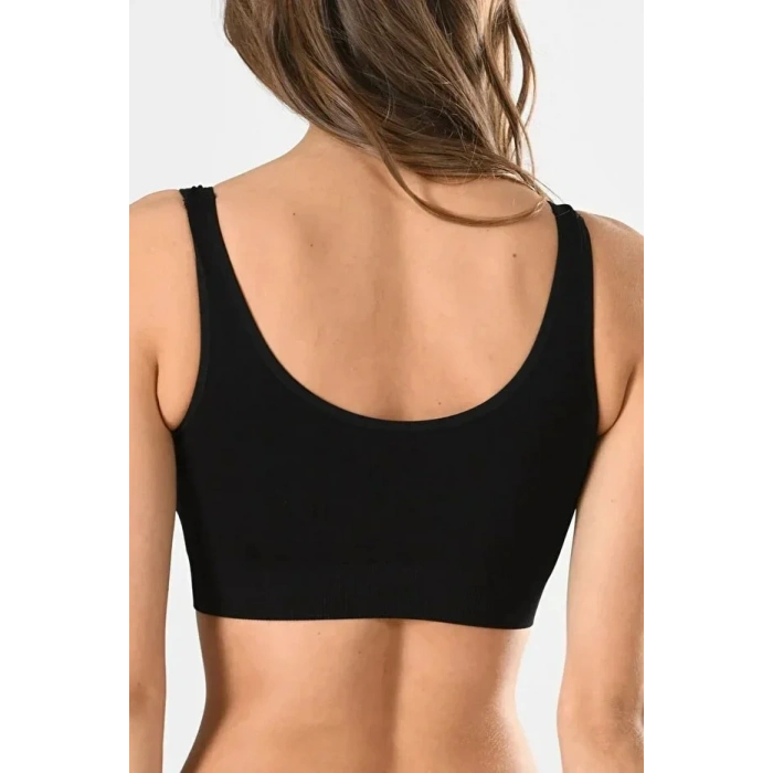 Kadın Siyah Kalın Askılı Çıkarılabilir Pedli Örme Seamless Dikişsiz Basic Büstiyer