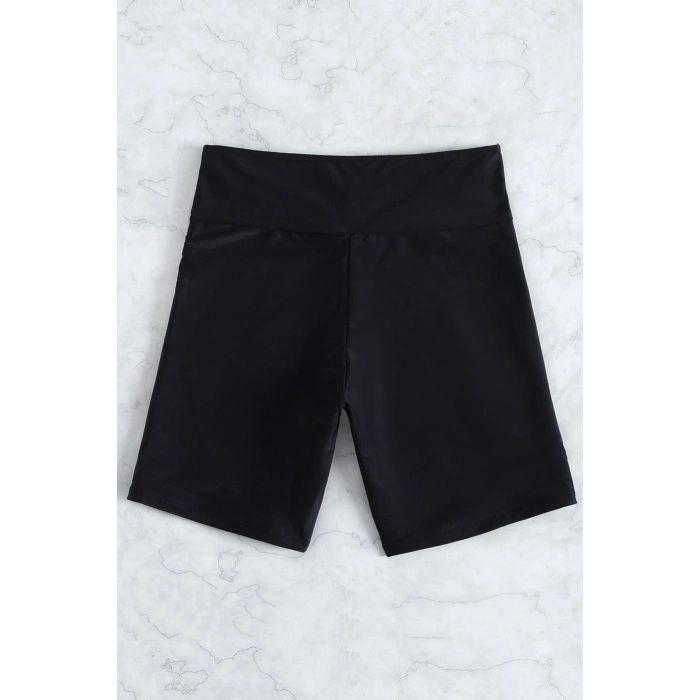 Kadın Siyah Önden Bağcıklı Deniz Şortu