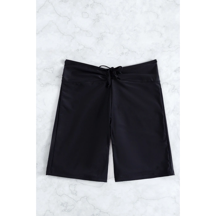Kadın Siyah Önden Bağcıklı Deniz Şortu