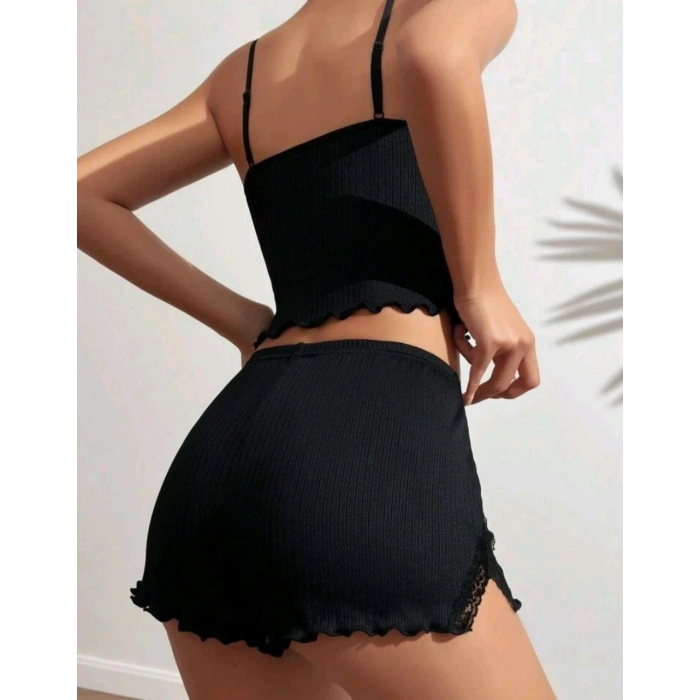 Kadın Siyah Şortlu Gecelik Takım 6639