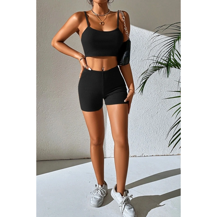 Kadın Siyah Şortlu Kaşkorse Gecelik Takım