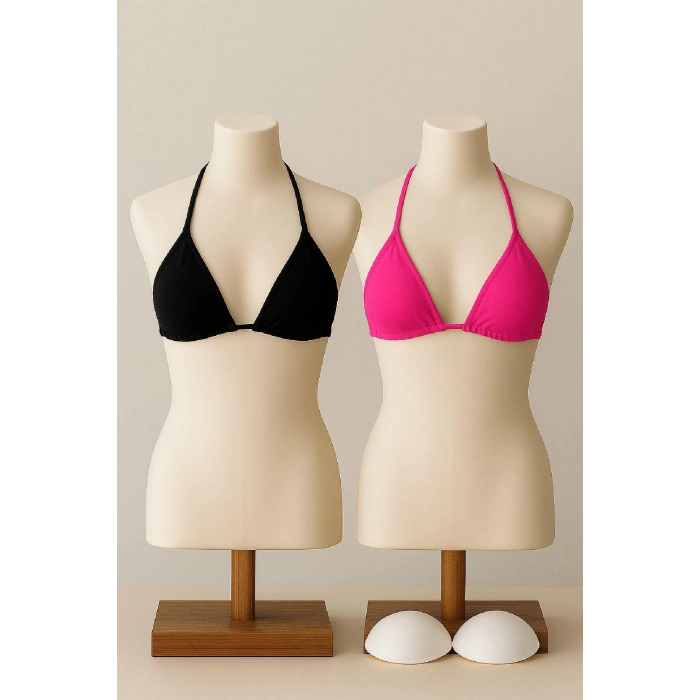 Kadın Siyah Ve Fuşya Minimal Kesim Üçgen Bikini Üstü