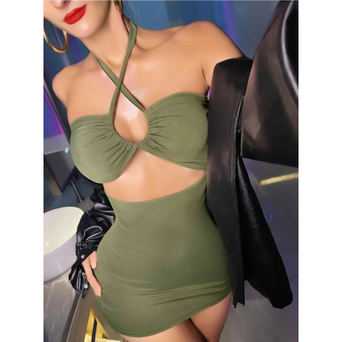 Kadın Yeşil Club Gece Elbisesi Şık Tasarım
