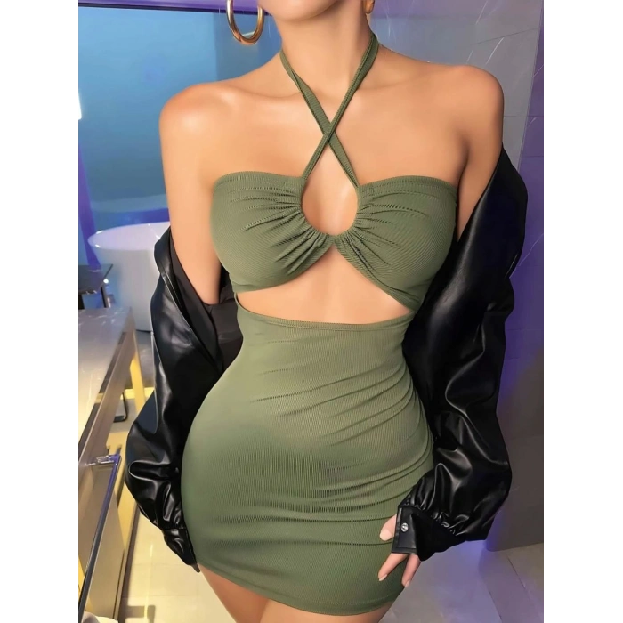 Kadın Yeşil Club Gece Elbisesi Şık Tasarım