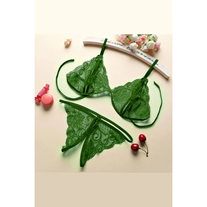Kadın Yeşil Dantelli Sütyen Külot Takımı