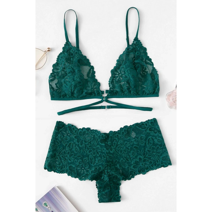 Kadın Yeşil Özel Şık Sütyen Külot Takımı