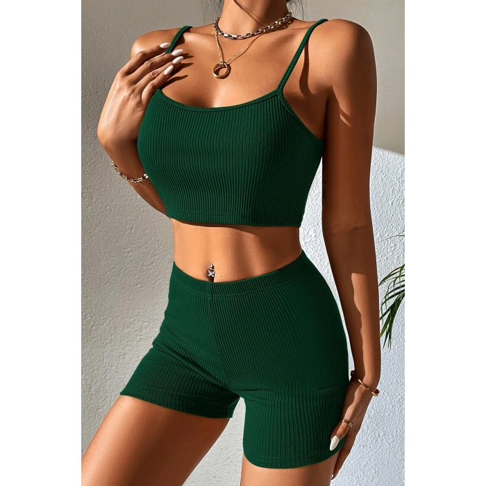 Kadın Yeşil Şortlu Kaşkorse Gecelik Takım