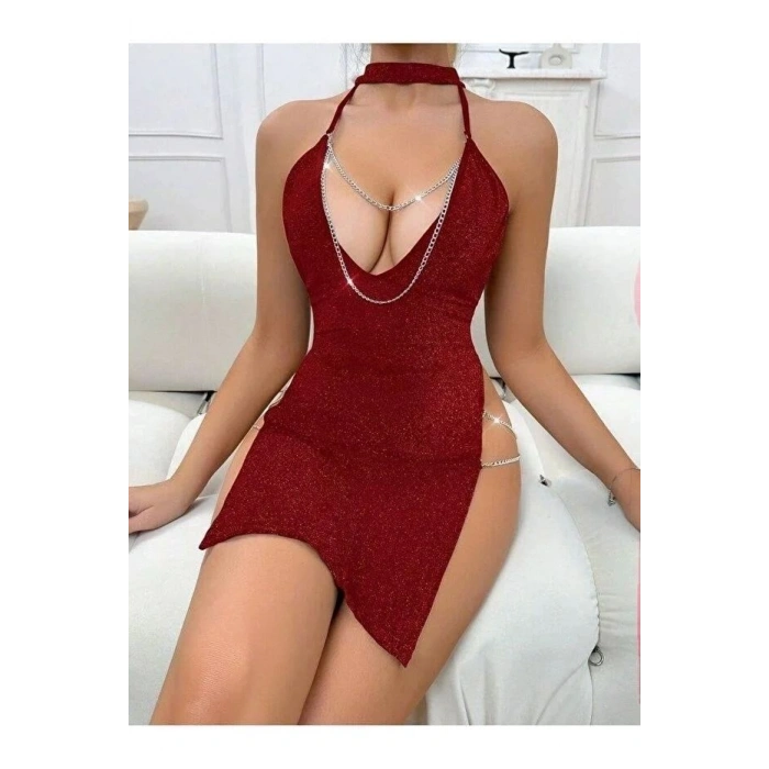Kadın Zincir Detaylı Fantezi Elbise Şık Ve Rahat Tasarım