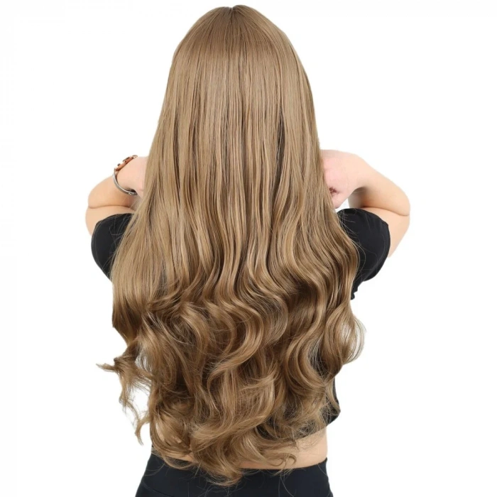 Kahküllü Uzun Dalgalı Fiber Sentetik Peruk - Bebek Kumralı