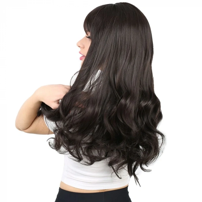 Kahküllü Uzun Dalgalı Fiber Sentetik Peruk - Kahverengi