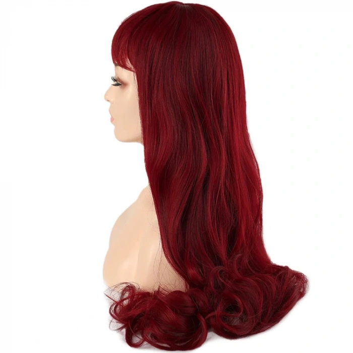 Kahküllü Uzun Dalgalı Fiber Sentetik Peruk - Kızıl