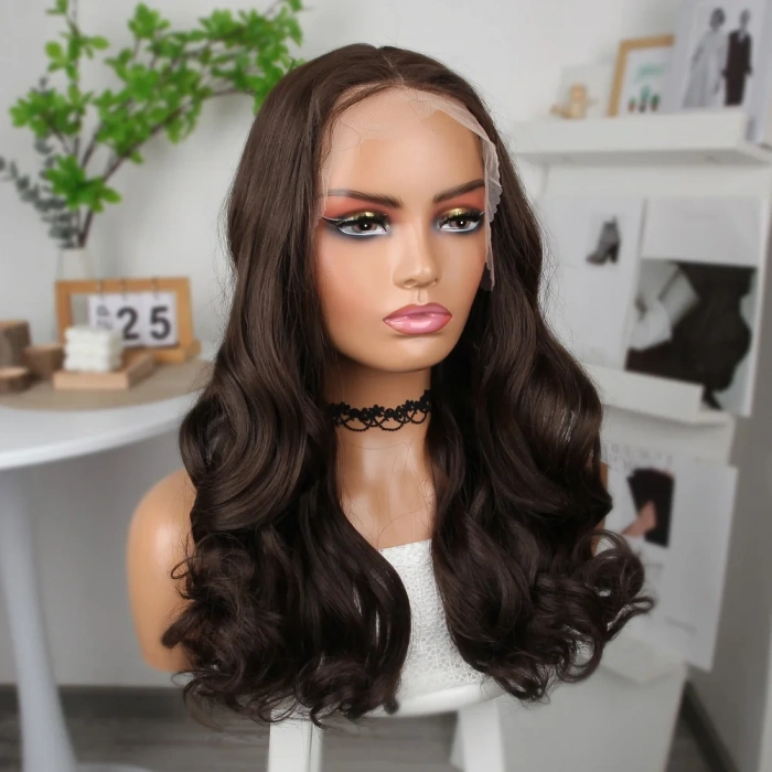 Kahverengi Orta Boy Hafif Dalgalı Tül Peruk
