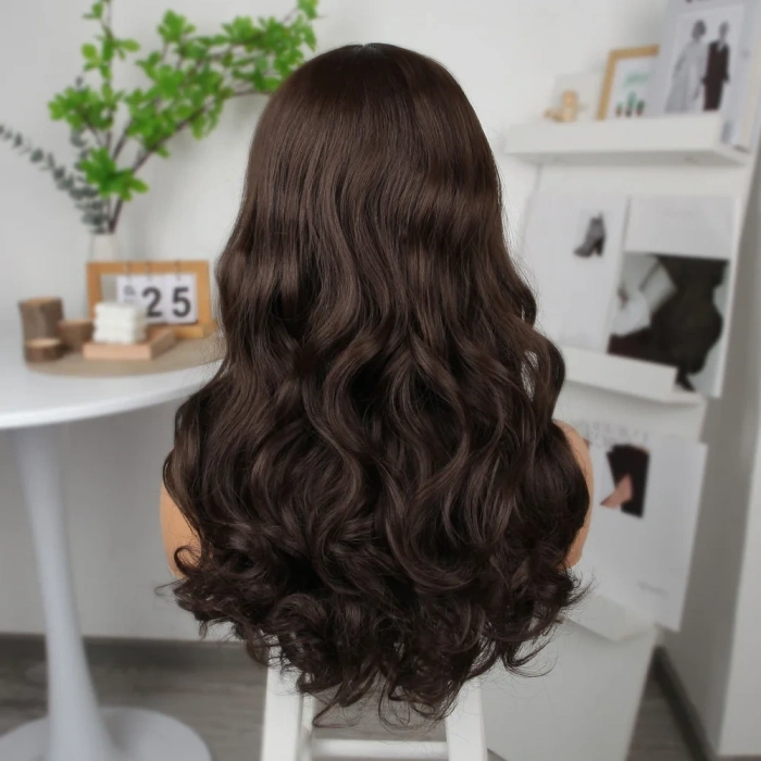 Kahverengi Orta Boy Hafif Dalgalı Tül Peruk