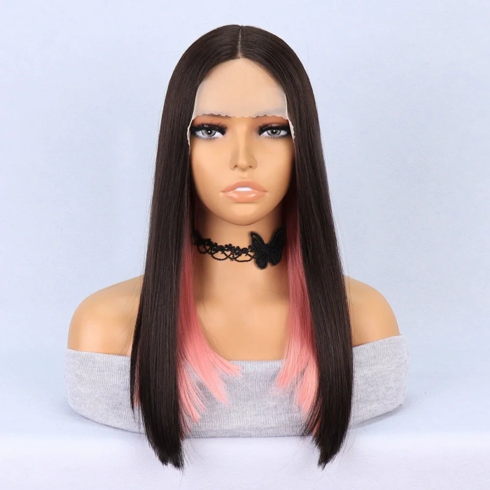 Kahverengi Pembe Işıltılı Tül Peruk