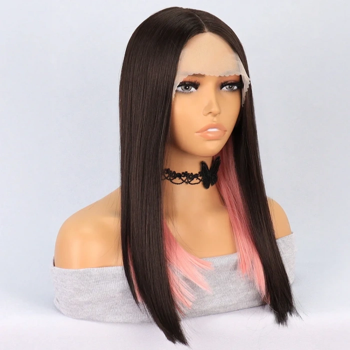 Kahverengi Pembe Işıltılı Tül Peruk