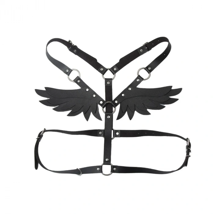 Kanat Tasarımlı Deri Harness Gövde Aksesuarı Siyah