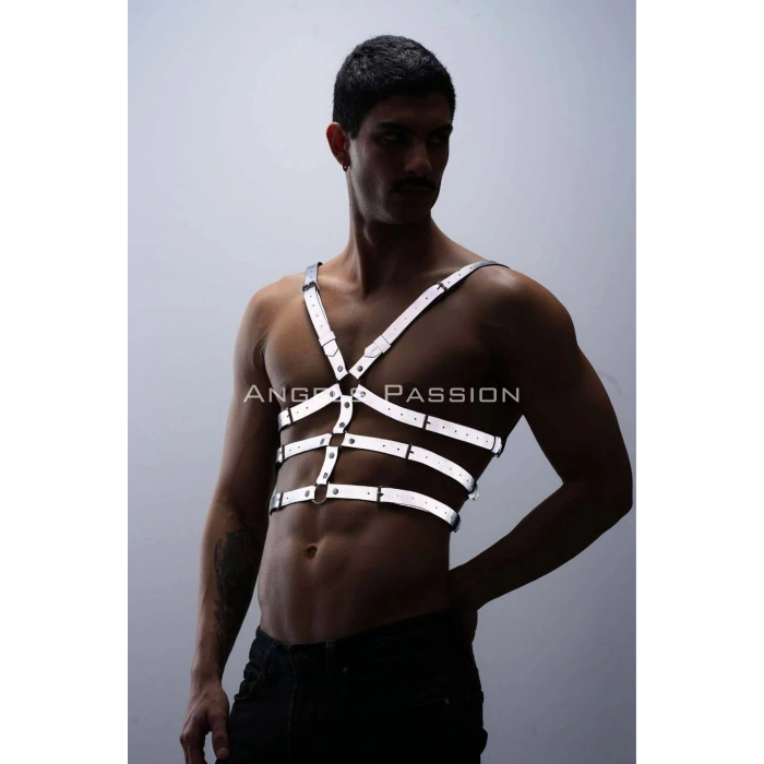 Karanlıkta Parlayan - Reflektörlü Erkek  Göğüs Harness, T-shirt Üzeri Harness - Brfm38