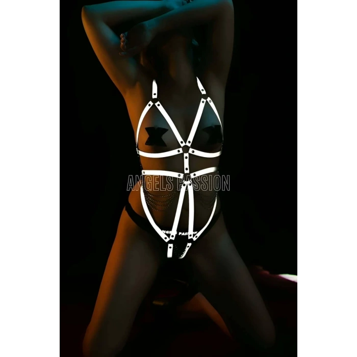 Karanlıkta Yansıyan Kadın Body Harness, Seksi Refletkörlü Bayan Harness - APFT441