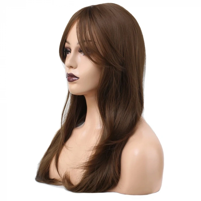 Katlı Kesim Perçemli Düz Fiber Sentetik Orta Boy Peruk - Kumral