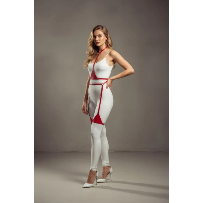 Kırmızı Harness Takım Deri Ayarlanabilir Tam Vücut Seti - Brf226