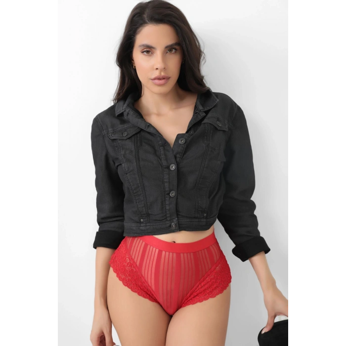 Kırmızı Kadın Çizgili Külot Veronica-k1009