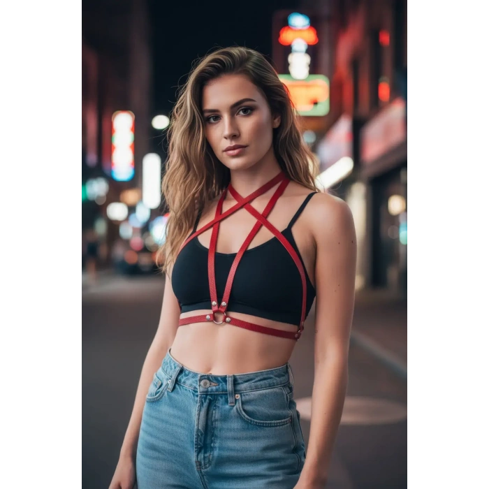 Kırmızı Kadın Kemer Deri Çapraz Vücut Aksesuarı - Brf15