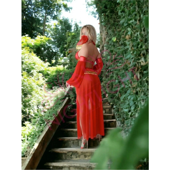 Kırmızı Peçeli Dansöz Kıyefeti