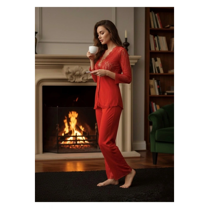 Kırmızı Penye Pijama Takımı - 1570