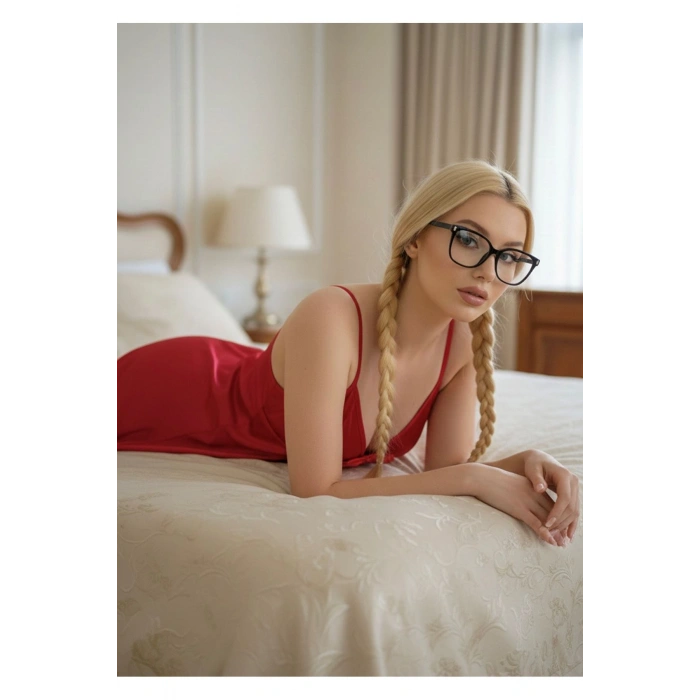 Kırmızı Saten Gecelik - M-308