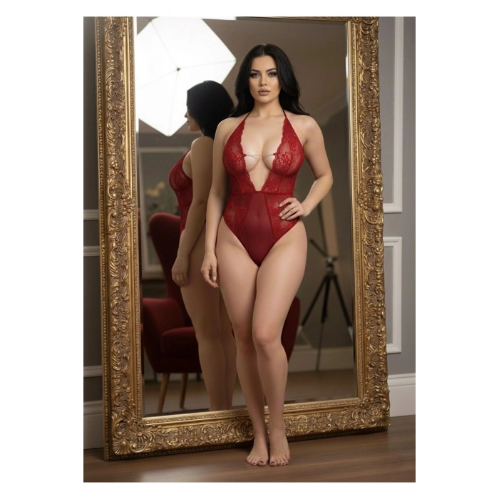 Kırmızı Taşlı Bodysuit - 888