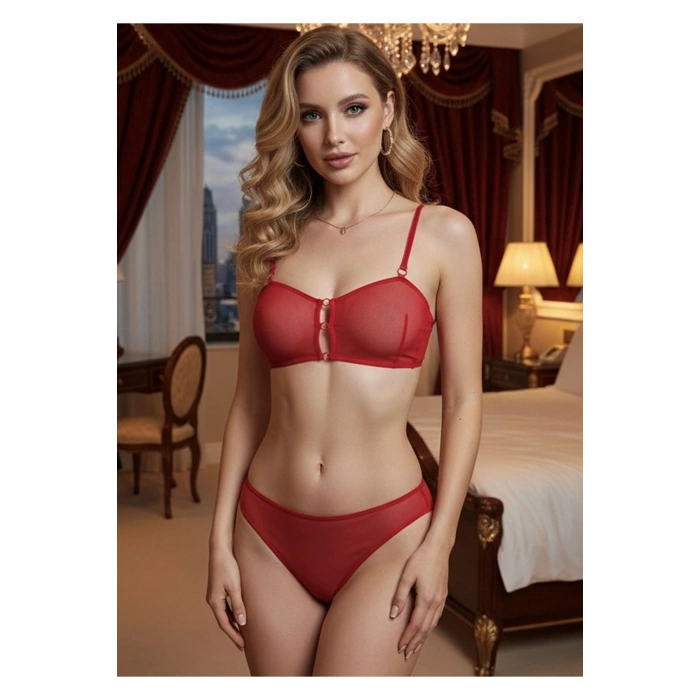 Kırmızı Tül Sütyen Takım - 879