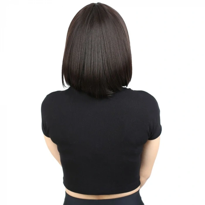 Kısa Küt Perçemli Fiber Sentetik Peruk - Kahverengi