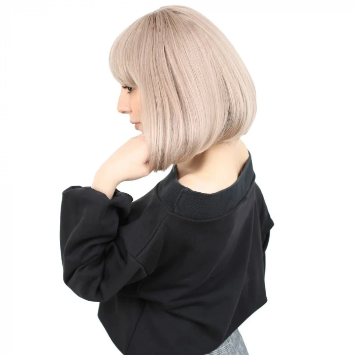 Kısa Küt Perçemli Fiber Sentetik Peruk - Küllü Bebek Sarı