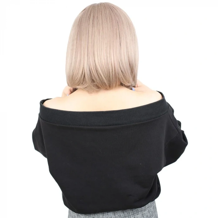 Kısa Küt Perçemli Fiber Sentetik Peruk - Küllü Bebek Sarı