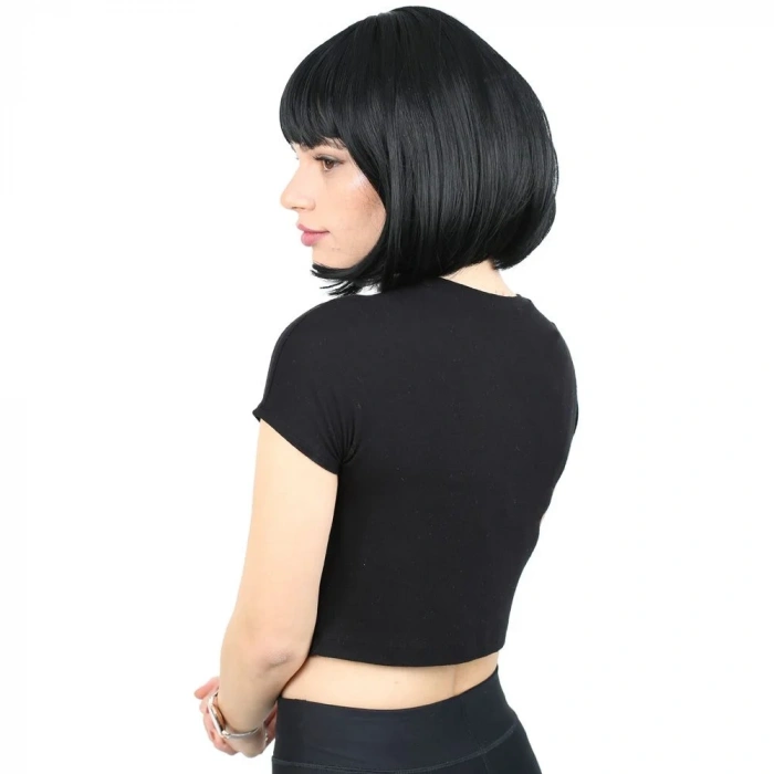 Kısa Küt Perçemli Fiber Sentetik Peruk - Siyah