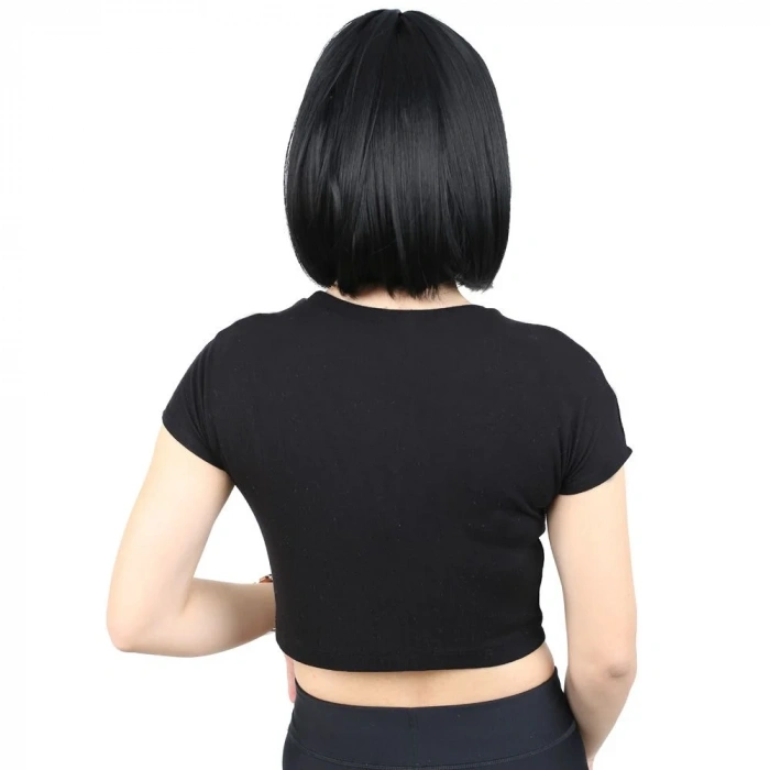 Kısa Küt Perçemli Fiber Sentetik Peruk - Siyah