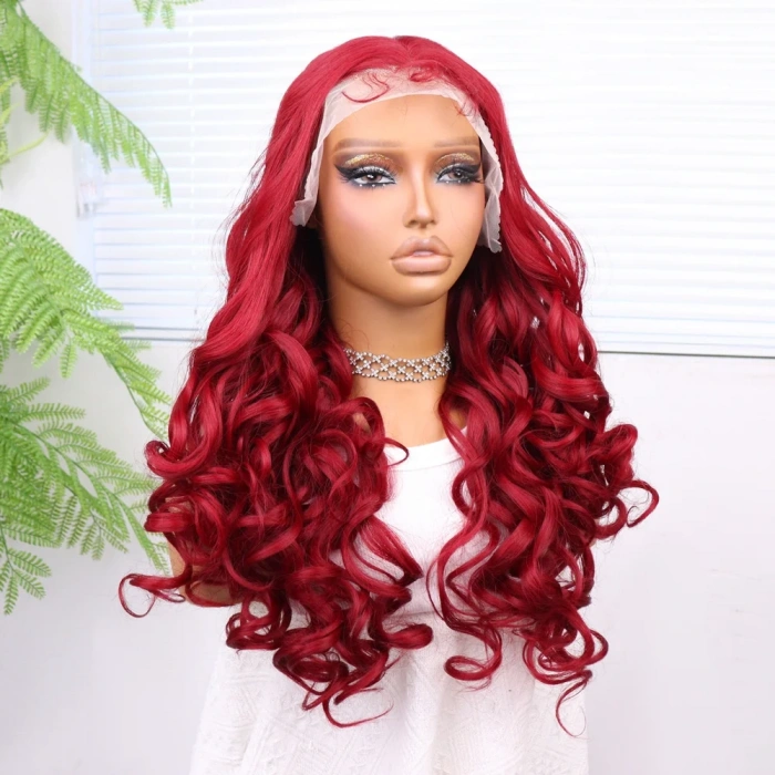Kızıl Bebek Saçlı Fiber Sentetik Dalgalı Tül Peruk