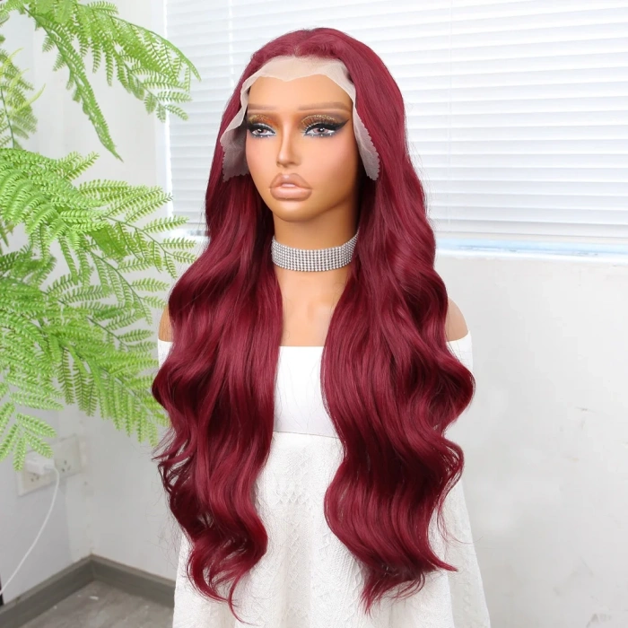 Kızıl Fiber Sentetik Geniş Dalgalı Tül Peruk