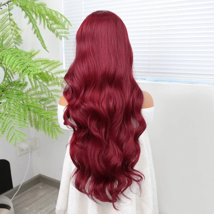 Kızıl Fiber Sentetik Geniş Dalgalı Tül Peruk