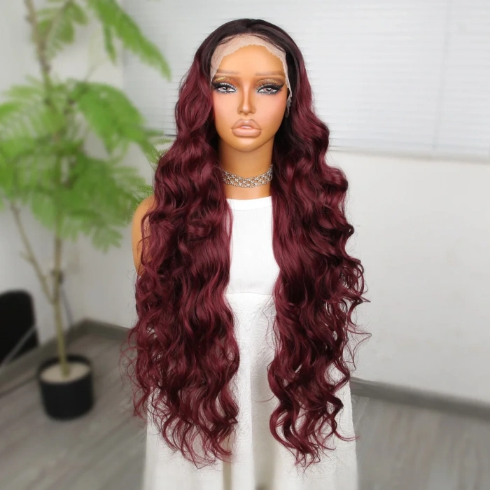 Kızıl Kahve Ekstra Uzun Fiber Sentetik Dalgalı Tül Peruk