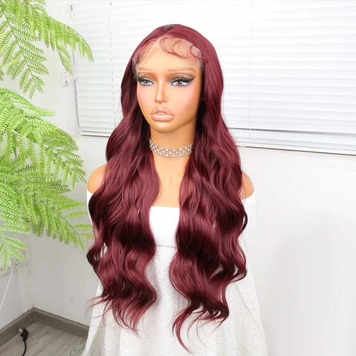 Kızıl Kahve Fiber Sentetik Geniş Dalgalı Tül Peruk