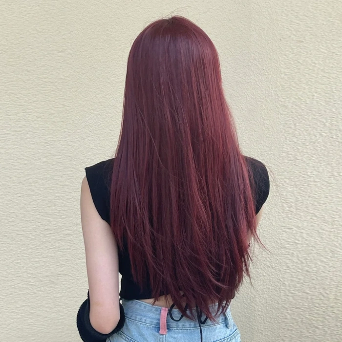 Kızıl Kahverengi Düz Tül Peruk