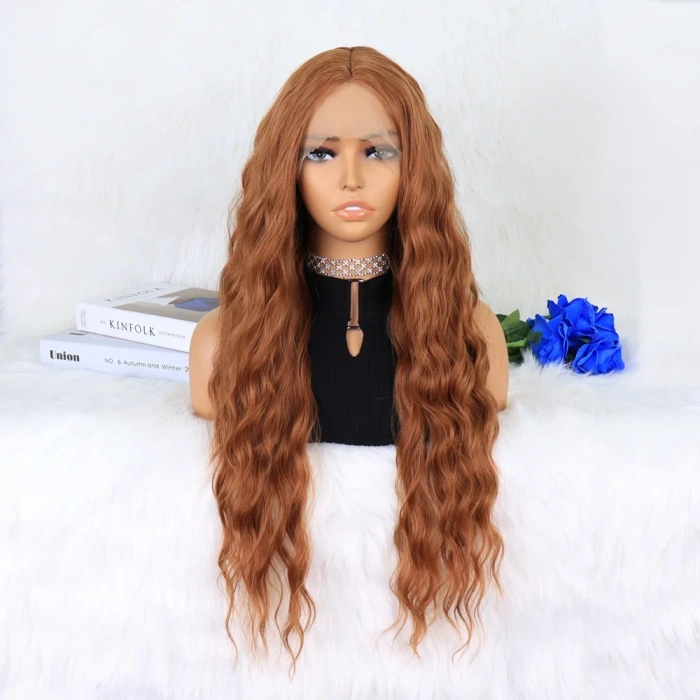 Koyu Bakır Su Dalgalı Fiber Sentetik Tül Peruk