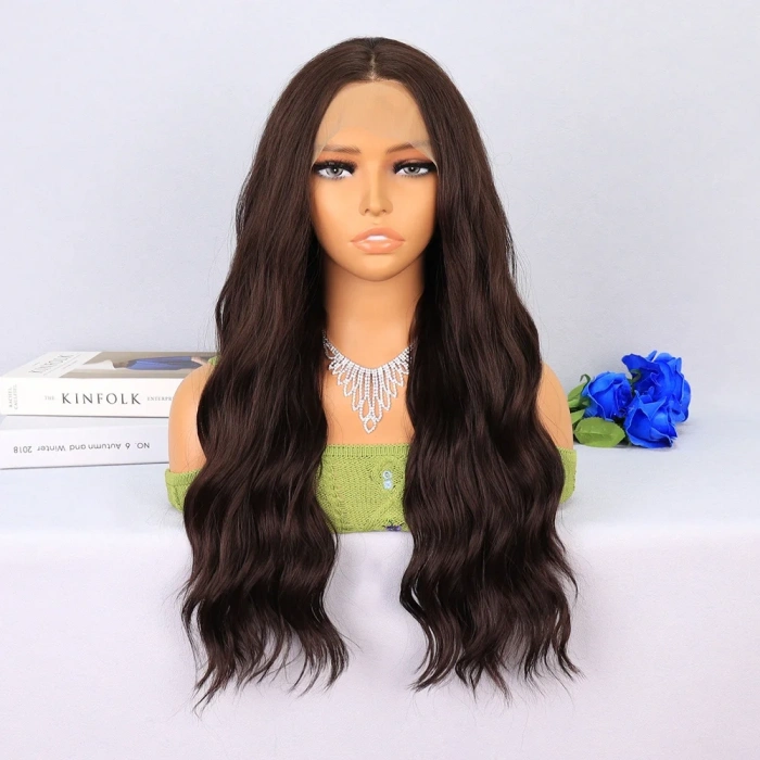Koyu Kahverengi Dalgalı Tül Peruk