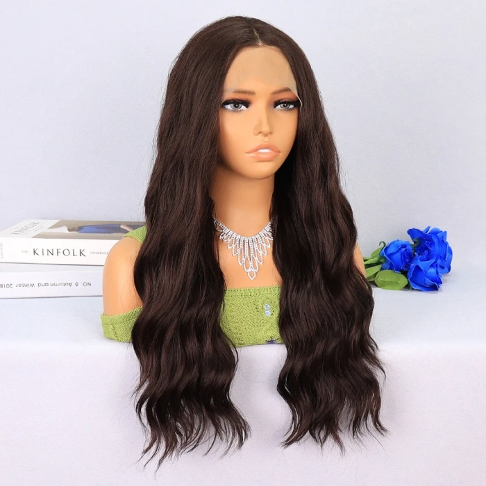 Koyu Kahverengi Dalgalı Tül Peruk