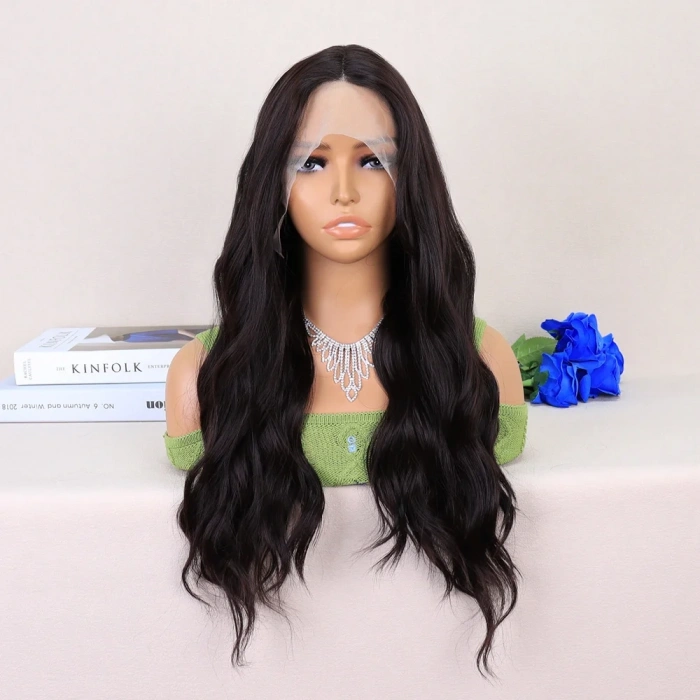 Koyu Kahverengi Su Dalgalı Yoğun Tül Peruk