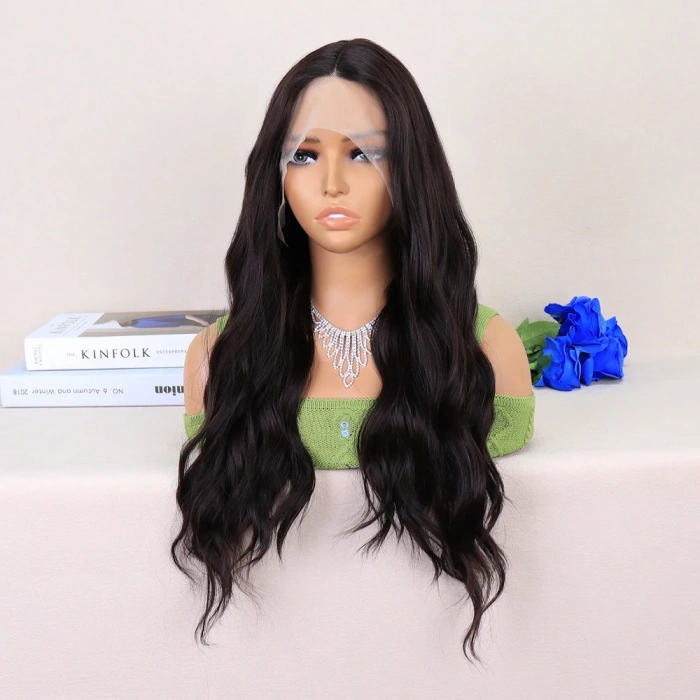 Koyu Kahverengi Su Dalgalı Yoğun Tül Peruk