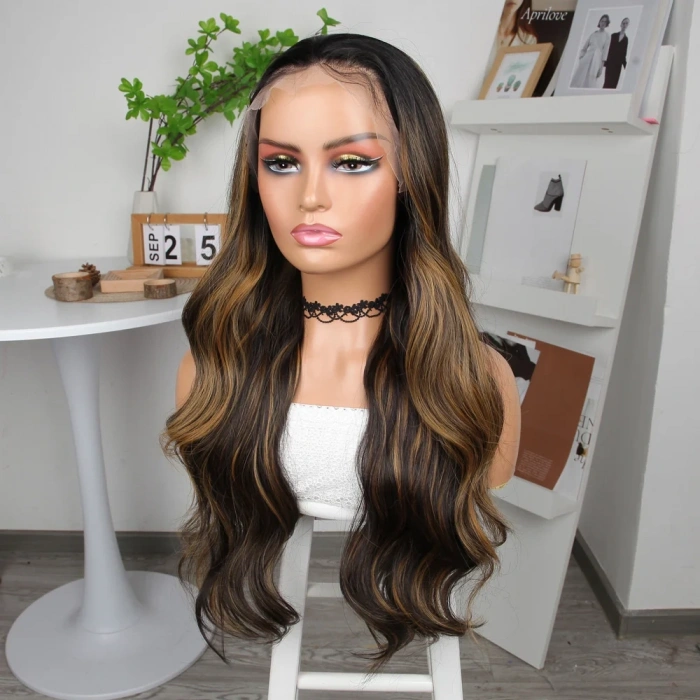 Koyu Kestane Karamel Işıltılı Fiber Sentetik Geniş Dalgalı Tül Peruk