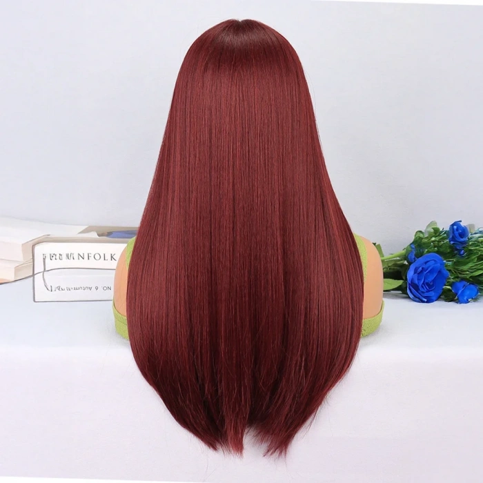 Koyu Kızıl Orta Boy Düz Tül Peruk